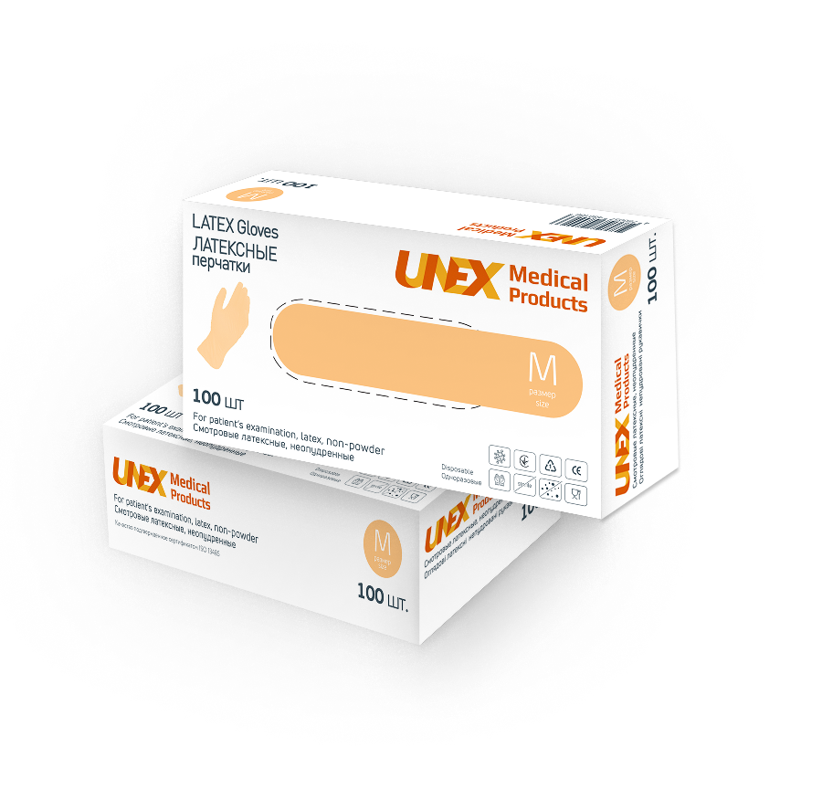 Латексні білі без пудри. UNEX CAREFUL PRODUCTS